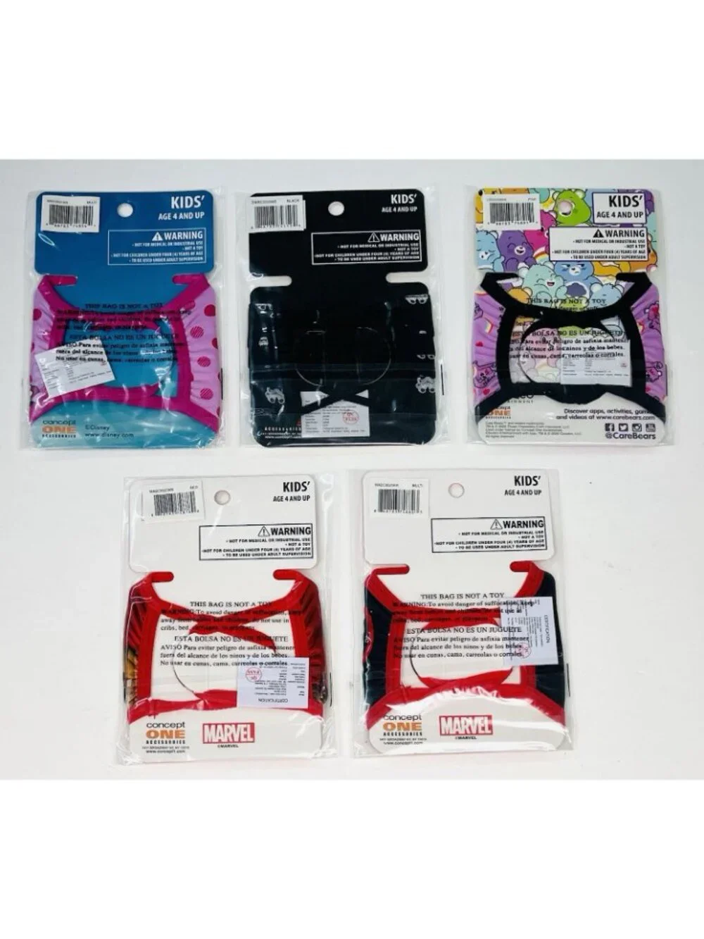 Lot 5 Concept One Accessories Kids FABRIC FACE MASK Care Bears Marvel Star Wars